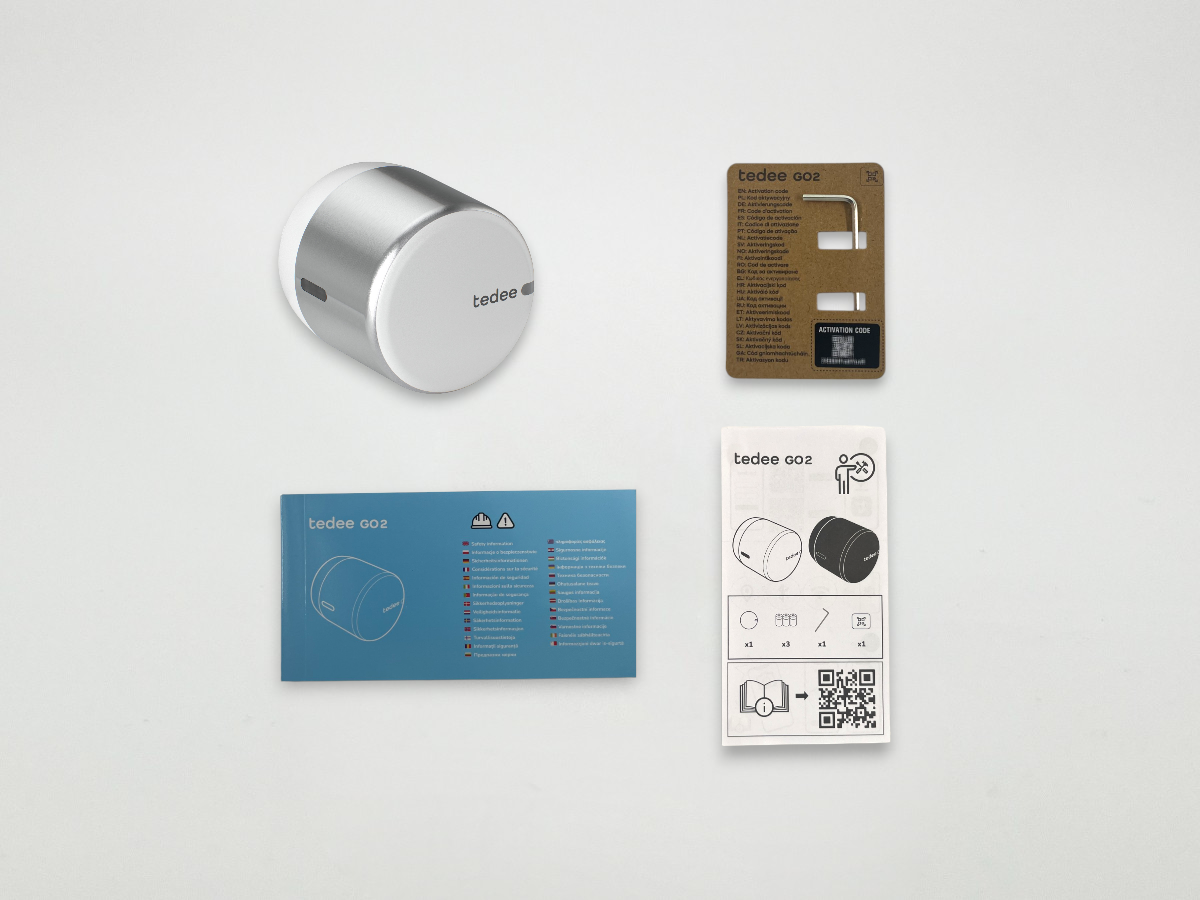 Tedee GO2 hõbedane paki sisu